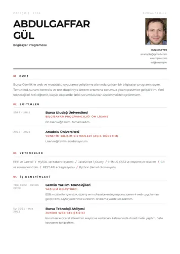 Bilgisayar Programcısı CV Örnekleri cv indir